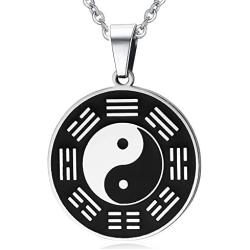 PJ Jewelry Mens Stainless Steel Yin Yang Amulet Pendant Chinese Taoism Symbol Talisman Charm Necklace