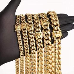 TRIPOD JEWELRY Mens 18K Miami Cuban Link Chain Cuban Bracelet- 18K Gold Plated Stainless Steel 10mm,12mm,14mm Cuban Link Necklace Gold Cuban Choker for Men Hip Hop Jewelry
