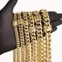 TRIPOD JEWELRY Mens 18K Miami Cuban Link Chain Cuban Bracelet- 18K Gold Plated Stainless Steel 10mm,12mm,14mm Cuban Link Necklace Gold Cuban Choker for Men Hip Hop Jewelry