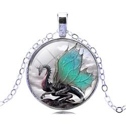 JIAYIQI Fashion Jewelry Men Mythical Green Wings Dragon Crystal Cabochon Pendant Necklace