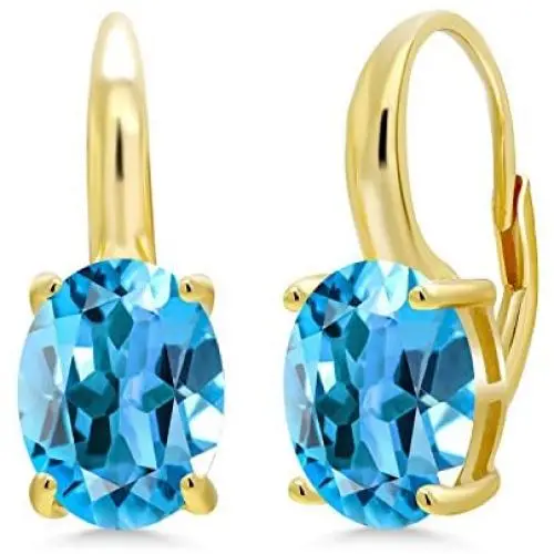 Gem Stone King 5.40 Ct Oval Swiss Blue Topaz 18K Yellow Gold Plated Silver Earrings Gem Stone King 5.40 Ct Oval Swiss Blue Topaz 18K Yellow Gold Plated Silver Earrings
