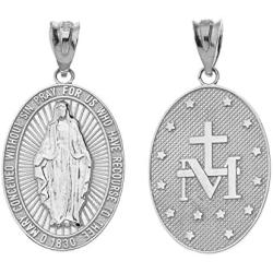 Fine 925 Sterling Silver Miraculous Medal Of Blessed Virgin Mary Catholic Charm Pendant Necklace