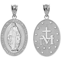 Fine 925 Sterling Silver Miraculous Medal Of Blessed Virgin Mary Catholic Charm Pendant Necklace