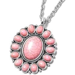 Shop LC Stainless Steel Silvertone Oval Pink Howlite Flower Statement Cuff Earrings Pendant Necklace Prom Jewelry Sets for Women Mothers Day Gifts