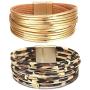 Neckcely 2Pcs Leopard Print Multilayer Leather Wrap Wide Bracelets Handmade Wristband Braided Rope with Magnetic Buckle Jewelry for Women Girls