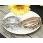 Finrezio 2 PCS Silver&Rose Gold Tone Multilayer Wrap Bracelets for Women Girls Leather Cuff Bracelets Fashion Boho Bead Charm Stackable Bracelets Set