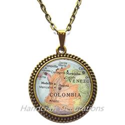 HandcraftDecorations Charming Necklace Colombia map Pendant, Colombia map Necklace, Colombia Pendant, Colombia Necklace map Jewelry Travel map，A0045