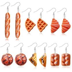 DAMLENG 6 Pairs Handmade Simulation food Croissant French Bread Toast Dangle Drop Earrings Cute Unique Baguette Earrings Set for Women Girls Jewelry