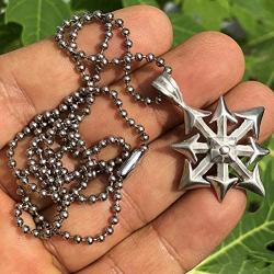 Symbol of Chaos Magick Star Jewelry Eight Pointed Gothic 8 equidistant arrows Chaosphere Power Protection Amulet Pewter mens womens pendant necklace charm for men women unisex w Silver Ball Chain