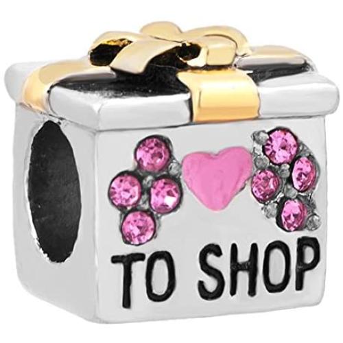 Lifequeen Womens Shopping Bag Charms Heart Love to Shop Charm Spacer Beads for Bracelets