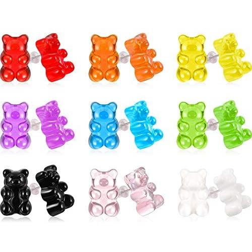 18 Pairs Plastic Post Earrings Cute Bear Earring Set Pendant Earrings for Women