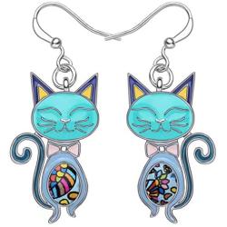 NEWEI Enamel Alloy Rhinestone Cat Kitten Earrings Dangle Drop Hook For Women Kids Charm Fashion Animal Pet Jewelry Gifts