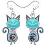 NEWEI Enamel Alloy Rhinestone Cat Kitten Earrings Dangle Drop Hook For Women Kids Charm Fashion Animal Pet Jewelry Gifts