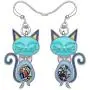 NEWEI Enamel Alloy Rhinestone Cat Kitten Earrings Dangle Drop Hook For Women Kids Charm Fashion Animal Pet Jewelry Gifts