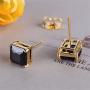 GULICX Silver Tone 7mm Square CZ Party Pierced Earrings Studs Purple Unisex