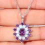 CiNily 14K White Gold Plated Opal Pendant Necklace-Flower/Oval Shap Necklace Gemstone Women Girls Jewelry Gift