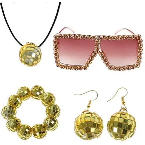1970s Disco Accessories Disco Set Ball Earrings Necklace Bracelet and Sunglasses for Women 1970s Disco Accessories Disco Set Ball Earrings Necklace Bracelet and Sunglasses for Women