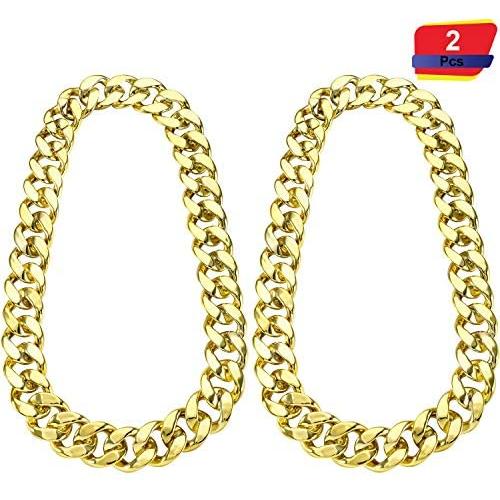 Tatuo 2 Pieces Big Hip Hop Gold Color Chain Chunky Chain Necklace for Men, Faux Gold Chain for Costume Jewelry Rapper 90s Punk Style (32 Inch Chunky Necklace)