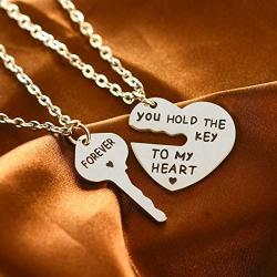 BESPMOSP Set of 2 You Hold The Key to My Heart Forever Matching Pendant Necklace
