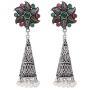 Efulgenz Boho Vintage Antique Ethnic Gypsy Tribal Indian Oxidized Silver Pearl Drop Floral Jhumka Dangle Earrings Jewelry