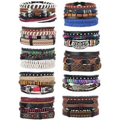 JOERICA 32-35 Pcs Braided Bracelet for Women Men Woven Leather Wristbands Boho Ethnic Style Tribal Linen Hemp Cords Wrap Bracelets Set Handmade String Jewelry