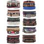 JOERICA 32-35 Pcs Braided Bracelet for Women Men Woven Leather Wristbands Boho Ethnic Style Tribal Linen Hemp Cords Wrap Bracelets Set Handmade String Jewelry