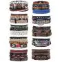 JOERICA 32-35 Pcs Braided Bracelet for Women Men Woven Leather Wristbands Boho Ethnic Style Tribal Linen Hemp Cords Wrap Bracelets Set Handmade String Jewelry