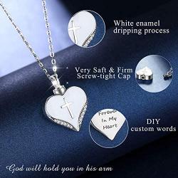 EUDORA Personalized Sterling Silver Memorial Cremation Urn Necklace for Ashes, Heart Shape with Holy Cross Keepsake Jewelry for Women Man, 20 inches Chain