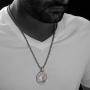 CERAMIC GESTALT Unique Tungsten Medallion Necklace. Platinum Style Stainless Steel Tree of Life Inlay.