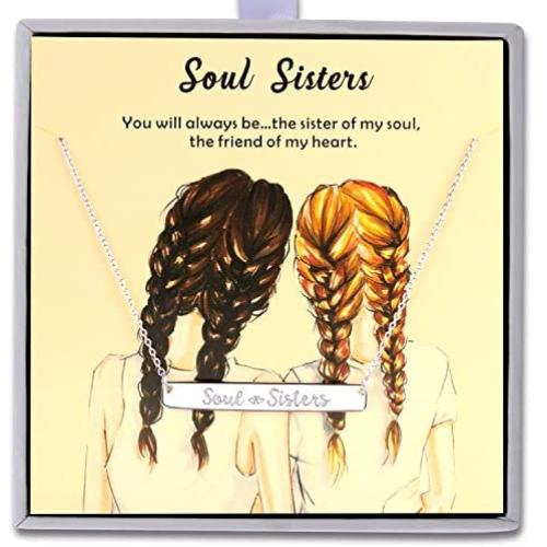 Annis Munn Soul Sister Necklace - 925 Sterling Silver Adjustable Engraved Bar Pendant Friendship Graduation Christmas Jewelry Birthday Gift