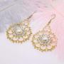 Geometric Flower Dangle Earrings Disc Pearl Crystal Statement Drop Earrings Trendy Personality Simple Earring Party Shining Gift for Women Girls Elegant Jewelry