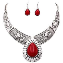 Rosemarie Collections Women’s Southwest Teardrop Howlite Stone Statement Necklace Earrings Set
