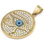 GUNGNEER Goldtone Round Pendant Eye of Horus Necklace Symbol of Protection Egyptian Pharaoh Stainless Steel Jewelry