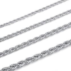 LOYALLOOK 2.5-5MM Twist Rope Chain Stainless Steel Necklace 16-32 Inches Men Women Jewelry, Silver Tone