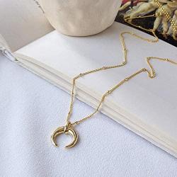 Tiny Horn Choker Crescent Moon Pendant Necklace for Women Girls Men 925 Sterling Silver 14K Gold Plated Open Heart Karma Full Waning Half Moon Boho Ball Bead Chain Minimalist Delicate Jewelry Gift