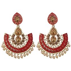Efulgenz Indian Bollywood Antique Gold Tone Wedding Faux Pearl Crystal Rhinestone Dangle Chandbali Earrings Jewelry Set