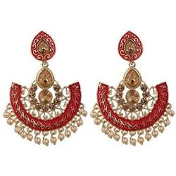 Efulgenz Indian Bollywood Antique Gold Tone Wedding Faux Pearl Crystal Rhinestone Dangle Chandbali Earrings Jewelry Set