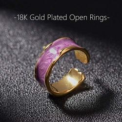 MLENS 18K Gold Plated Enamel Open Band Rings Stacking Adjustable Ring Handmade Jewelry Gifts