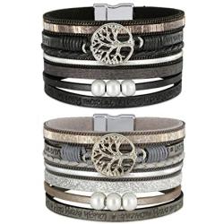 JOVIVI Tree of Life Leather Bracelets Handmade Wide Braided Multilayer Leather Bangle Wrap Wristbands Bohemian Jewelry for Women Girls Birthday Gifts