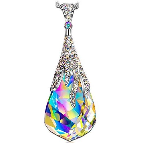 Kate Lynn Gifts for Her Valentines Day Colorful Droplets Pendant Necklaces for Women Crystal Jewelry for Teen Girl Daughter 17.5''+2.0'' with Gift Box, Soft Cloth