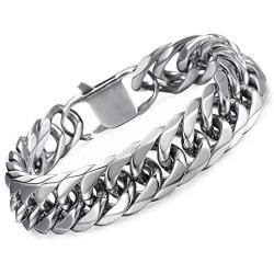 Hermah Heavy Mens Bracelet Chain 316L Stainless Steel Silver Gold Black Color Punk Double Curb Cuban Rombo Link 10/15mm 7-11inch