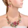 EVER FAITH Crystal Enamel Flower Cluster Butterfly Ladybug Insect Necklace Earrings Set Gold-Tone