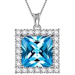 Aurora Tears 925 Sterling Silver 12 Birthstone Necklace Women Birthday Square Pendant Birth Stone Dating Jewelry