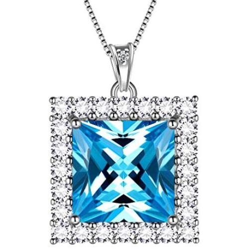 Aurora Tears 925 Sterling Silver 12 Birthstone Necklace Women Birthday Square Pendant Birth Stone Dating Jewelry