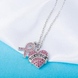 fishhook Crystal Heart Shape Survivor Ribbon Breast Cancer Awareness Pendant Necklace