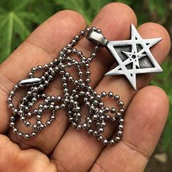 Thelema Jewelry Unicursal Hexagram Seal of Orichalcos unicursally six pointed star Celt Protection Amulet Pewter Boys Mens Womens Pendant Necklace Charm for men women boys girls w Silver Ball Chain