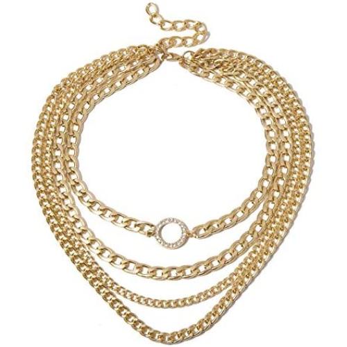 Fuqimanman2020 Gold Punk Layered Chunky Chain Necklace Lightweight Multilayer Statement Collar Necklace for Women Girls Jewelry