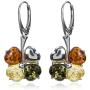Sterling Silver Multicolor Amber Clover Leaf Earrings Pendant Set Chain 18 Inches