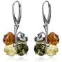 Sterling Silver Multicolor Amber Clover Leaf Earrings Pendant Set Chain 18 Inches Sterling Silver Multicolor Amber Clover Leaf Earrings Pendant Set Chain 18 Inches
