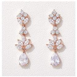 SWEETV Teardrop Wedding Earrings for Brides Birdesmaid, Crystal Cubic Zirconia Bridal Drop Earrings for Women Prom